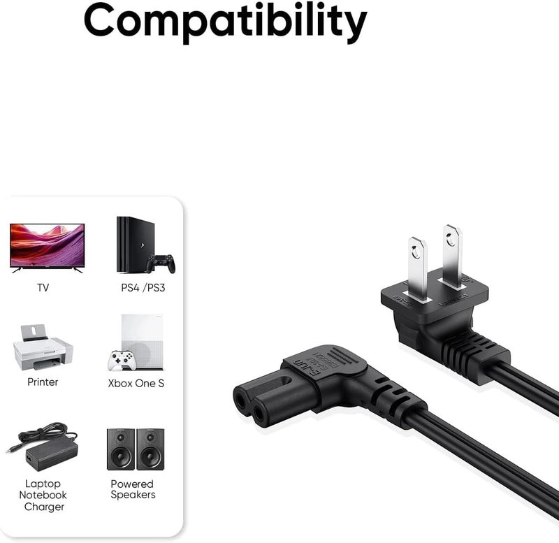 IJP 5FT TV Power Cord for Samsung TV, 90 Degree Angled 18AWG 2-Prong to L-Shaped C7 Power Cord for Samsung tv 24" 32" 40" 43" 48" 49" 50" 55" 60" 65" 75" Inch, LG/TCL Charger Cable Adapter Replacement - Image 4
